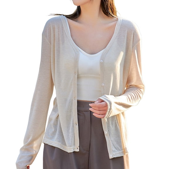 Jxximdong Cardigans for Women, Thin Long Sleeved V Neck Jacket Knitted Air Conditioning Shirt Cardigan Tops, Women's Bolero Shrugs Yellow