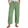 thumbnail image 1 of Jxximdong Cargo Pants for Women, Lightweight Linen Athleisure Pants Summer Muslim Elastic Cropped Pants with Pockets, Multicolor Womens Casual Trousers, 1 of 5