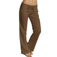 thumbnail image 1 of Jxximdong Cargo Pants for Women, Summer Wide Leg Corduroy Pants Solid Casual Linen Drawstring Cropped Pants with Pockets, Brown Womens Casual Trousers, 1 of 9