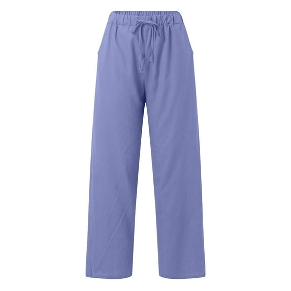 Jxximdong Cargo Pants for Women, Daily Elastic Waist Pockets Straight Solid Color Casual Pants Loose Long Trousers, Blue Womens Casual Trousers