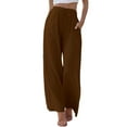 thumbnail image 1 of Jxximdong Cargo Pants for Women, Daily Elastic Waist Pockets Straight Solid Color Casual Pants Loose Long Trousers, Brown Womens Casual Trousers, 1 of 6