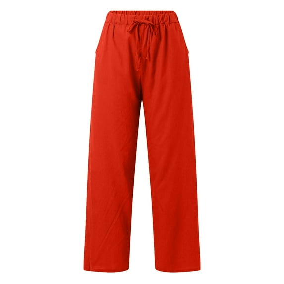 Jxximdong Cargo Pants for Women, Daily Elastic Waist Pockets Straight Solid Color Casual Pants Loose Long Trousers, Red Womens Casual Trousers