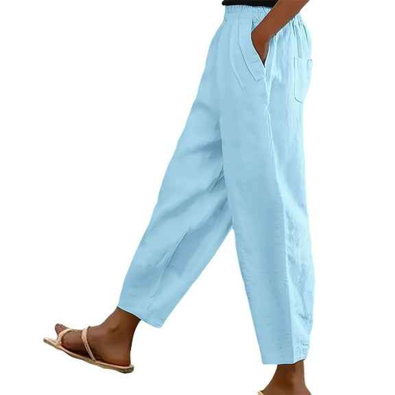 Jxximdong Cargo Pants for Women, Pocket Cotton Linen Fashion Solid Color Pants Slim Casual Long Pants, Blue Womens Casual Trousers