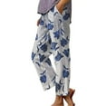thumbnail image 1 of Jxximdong Cargo Pants for Women, Summer Drawstring Pocket Flower Flower Casual Loose Comfortable Cotton Linen Pants, Blue Womens Casual Trousers, 1 of 3