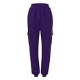 thumbnail image 1 of Jxximdong Cargo Pants for Women, Thin Elastic Loose Pants Comfortable High Waist Pants with Pockets Casual Sweatpants, Purple Womens Casual Trousers, 1 of 3