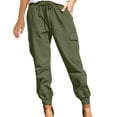 thumbnail image 1 of Jxximdong Cargo Pants for Women, Women Fashion Solid Color Drawstring Overalls Pocket Trousers Casual Pants, Green Womens Casual Trousers, 1 of 9