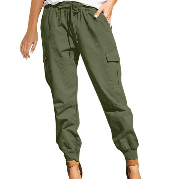 Jxximdong Cargo Pants for Women, Women Fashion Solid Color Drawstring Overalls Pocket Trousers Casual Pants, Green Womens Casual Trousers