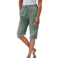 thumbnail image 1 of Jxximdong Cargo Shorts for Women, Linen Shorts Knee Length Shorts Drawstring Elastic Waist Shorts Loose Athletic Beach Shorts, Green Women's Casual Shorts, 1 of 6