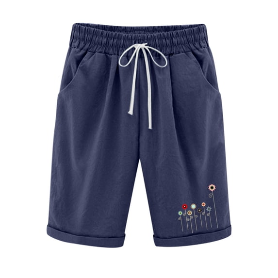 Jxximdong Cargo Shorts for Women, Summer High Waist Cotton Print Pants Plus Size Shorts Lacing Beach Workout Pocket Shorts, Blue Women's Casual Shorts