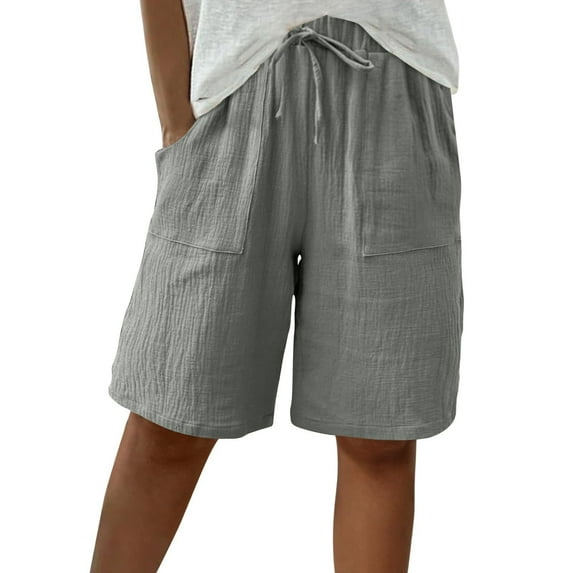 Jxximdong Cargo Shorts for Women, Knee Length High Waist Drawstring Casual Summer Pants Wide Leg, Gray Women's Casual Shorts
