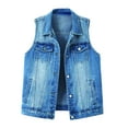 thumbnail image 1 of Jxximdong Casual Vests for Women, Casual Denim Vest Jacket Sleeveless Collared Distressed Jean Jacket Candy Color Slim Fit Ripped Coat, Women's Coats Blue, 1 of 8