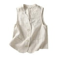 thumbnail image 1 of Jxximdong Casual Vests for Women, Autumn Cotton and Linen Loose Casual Vest with Pocket Vest, Women's Coats Beige, 1 of 9