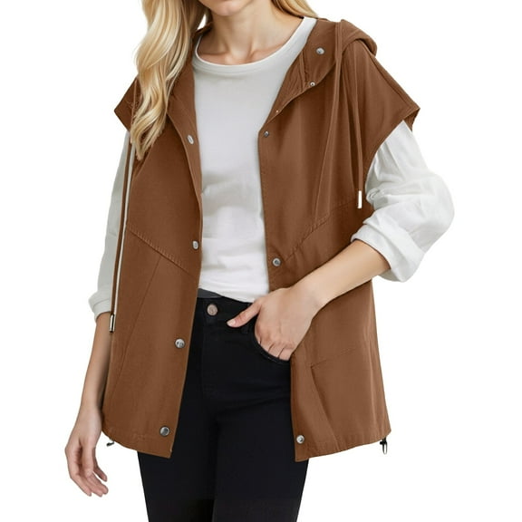Jxximdong Casual Vests for Women, Large Sizes Spring Summer Vest Long Sleeveless Work Vest Lightweight Elegant Sports Vest, Women's Coats Brown