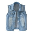 thumbnail image 1 of Jxximdong Casual Vests for Women, Top Loose Solid Shirt Denim Jacket Sleeveless Denim Vest Color Denim Vest Top, Women's Coats Blue, 1 of 4