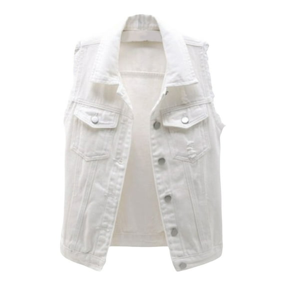 Jxximdong Casual Vests for Women, Top Loose Solid Shirt Denim Jacket Sleeveless Denim Vest Color Denim Vest Top, Women's Coats White