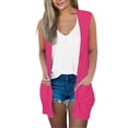 thumbnail image 1 of Jxximdong Fashion Coat for Women, Casual Solid Print V Neck Coat Open Front Lightweight Cardigan Sleeveless Loose Outwear with Pockets, Women's Coats Pink, 1 of 7