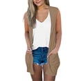 thumbnail image 1 of Jxximdong Fashion Coat for Women, Casual Solid Print V Neck Coat Open Front Lightweight Cardigan Sleeveless Loose Outwear with Pockets, Women's Coats Yellow, 1 of 7
