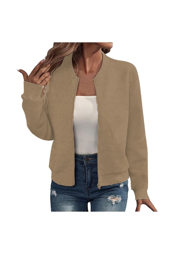 Fashion Coat for Women, Light Pilot Jacket Thin Transition Jacket Long Sleeved Round Neck Sweatshirt Zipper Spring Jacket, Women's Coats Yellow