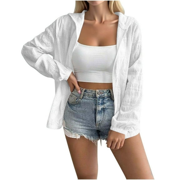 Jxximdong Fashion Coat for Women, Lightweight Hoodies Zip Up Fall Casual Jacket Fashion Long Sleeve Solid Color Sweatshirts Outerwear , Women's Coats White