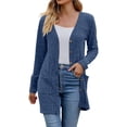 thumbnail image 1 of Jxximdong Fashion Coat for Women, Old Times Cardigans Elegant Ribbed Cardigan Long Sleeve Button Placket with Pockets Knitted Cardigan, Women's Coats Blue, 1 of 8