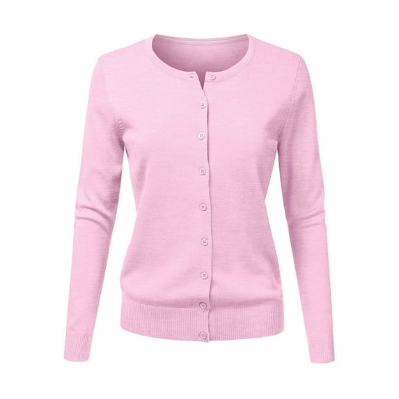 Jxximdong Fashion Coat for Women, Round Neck Cardigan Knitted Long Sleeved Large Yards Loose Solid Color Short Sweater Jacket Cardigan, Women's Coats Pink