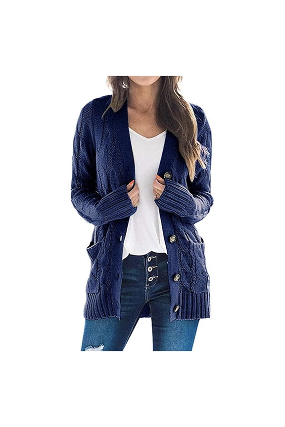 Fashion Coat for Women, Boho Patchwork Cardigan Long Sleeve Open Front Knit Sweaters Coat Pockets, Women's Coats Blue
