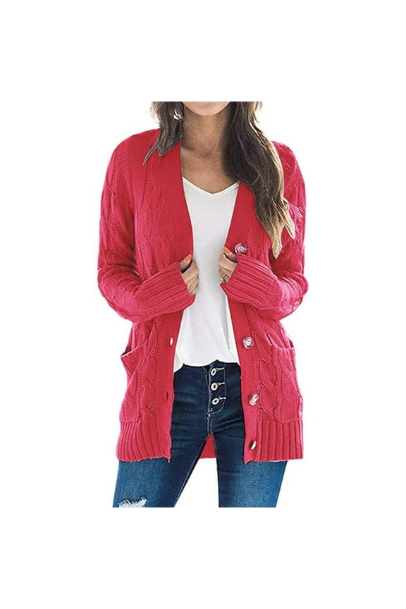 Fashion Coat for Women, Boho Patchwork Cardigan Long Sleeve Open Front Knit Sweaters Coat Pockets, Women's Coats Red