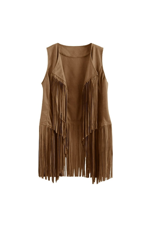 Fashion Coat for Women, Casual Tassel Vest Sleeveless Open Front Cardigan Tank Jacket Outerwear, Women's Coats Brown
