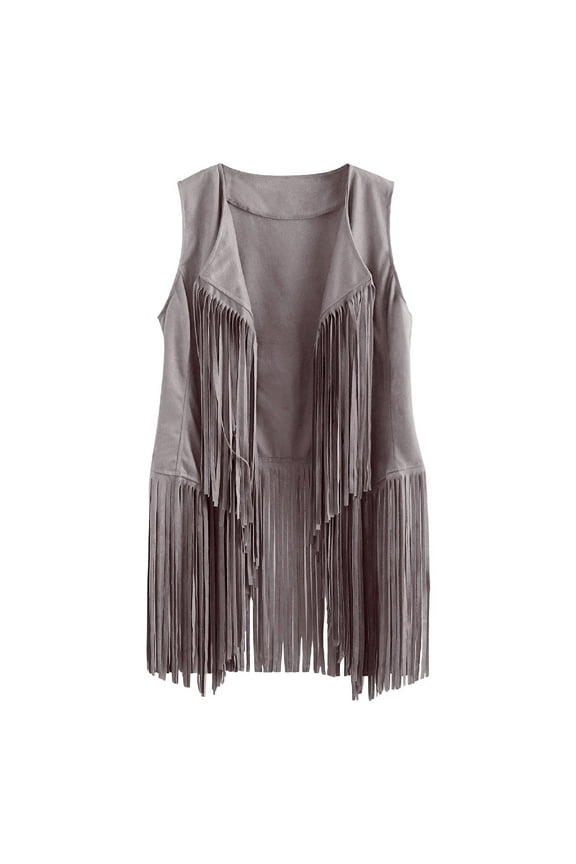Fashion Coat for Women, Casual Tassel Vest Sleeveless Open Front Cardigan Tank Jacket Outerwear, Women's Coats Gray