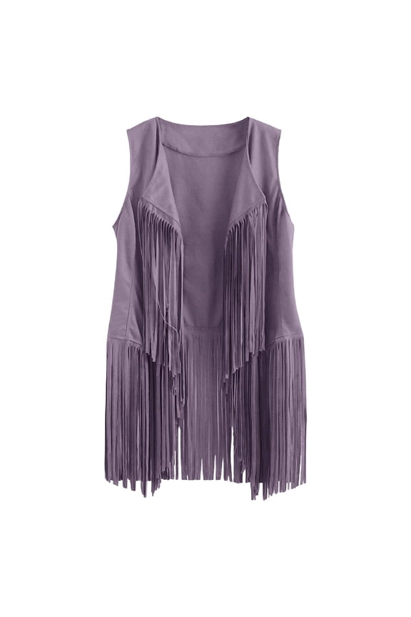 Fashion Coat for Women, Casual Tassel Vest Sleeveless Open Front Cardigan Tank Jacket Outerwear, Women's Coats Purple
