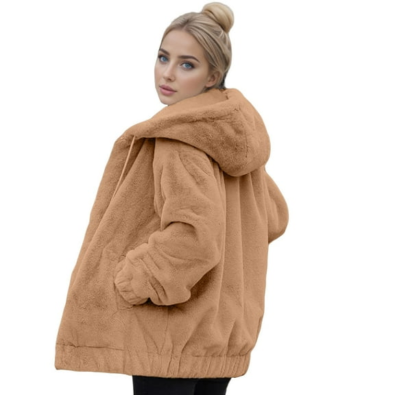 Jxximdong Fashion Coat for Women, Fuzzy Fleece Lapel Open Front Long Cardigan Coat Faux Warm Winter Outwear Jackets, Women's Coats Yellow