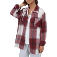 thumbnail image 1 of Jxximdong Fashion Coat for Women, Plush Coat Long Sleeve Plaid with Pocket Loose Coat, Women's Coats Red, 1 of 7