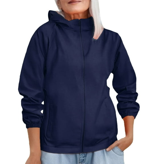 Jxximdong Fashion Coat for Women, Solid Color Hooded Windproof Jacket, Women's Coats Blue
