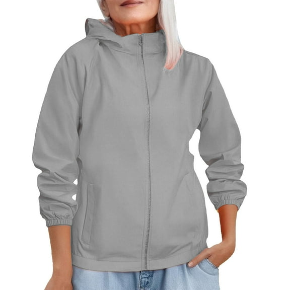 Jxximdong Fashion Coat for Women, Solid Color Hooded Windproof Jacket, Women's Coats Gray
