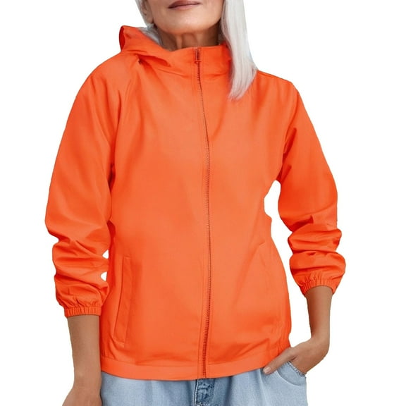 Jxximdong Fashion Coat for Women, Solid Color Hooded Windproof Jacket, Women's Coats Orange