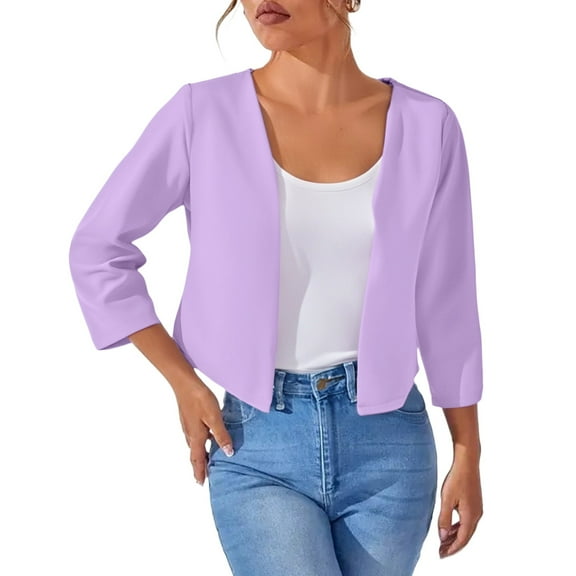 Jxximdong Fashion Coat for Women, Spring and Summer New Solid Color Short Suit Jacket Trendy Cardigan Top, Women's Coats Purple