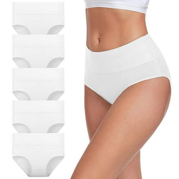 Jxximdong High Waist Panties for Women 5 Pcs Bikinis Underwear Cotton Plain Breathable Briefs Women's Lingeries White
