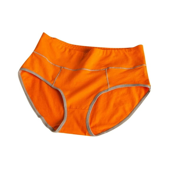 Jxximdong High Waist Panties for Women Solid Cotton Elastic Briefs Soft Breathable Underwear Women's Lingeries Orange