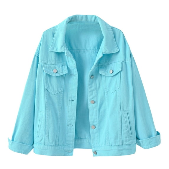 Jxximdong Jackets for Women, Candy Color Denim Jacket Relaxed Fit Casual Jean Trucker Jacket, Women's Coats Blue