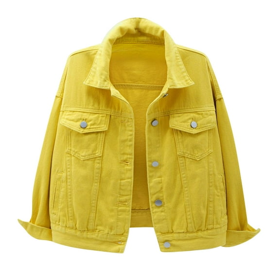 Jxximdong Jackets for Women, Candy Color Denim Jacket Relaxed Fit Casual Jean Trucker Jacket, Women's Coats Yellow