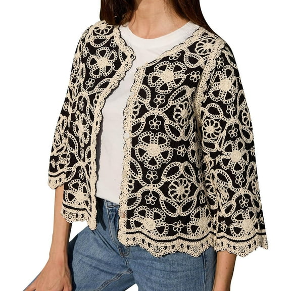Jxximdong Jackets for Women, Floral Embroidered Jacket New Elegant Heavy Industry Short Jacket, Women's Coats Black
