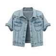 thumbnail image 1 of Jxximdong Jackets for Women, Short Sleeved Cardigan Thin Top Jeans Coat Summer Solid Casual Outside Denim Jacket, Women's Coats Blue, 1 of 9