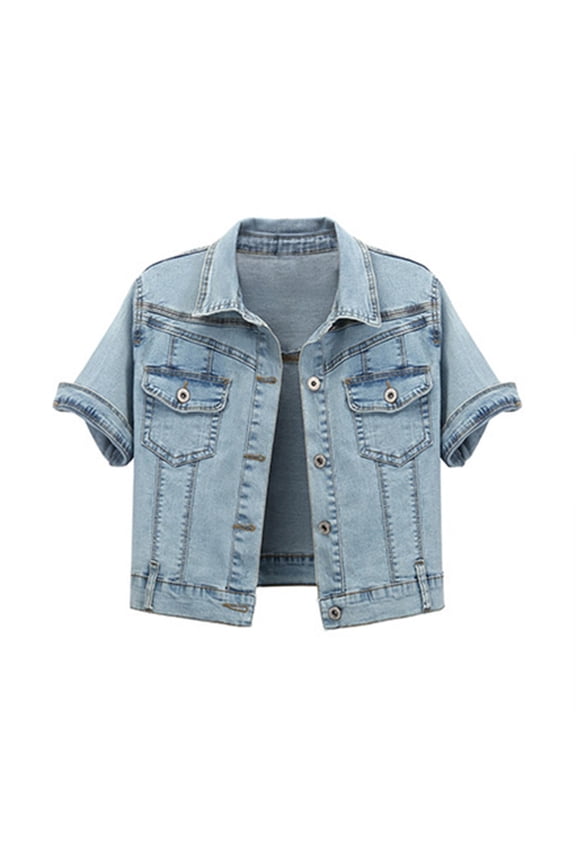 Jackets for Women, Short Sleeved Cardigan Thin Top Jeans Coat Summer Solid Casual Outside Denim Jacket, Women's Coats Blue