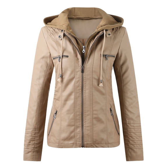 Jxximdong Jackets for Women, Tops Zip Jacket Belt Collar Leather Slim Suit Stand Coat Motorcycle Coat, Women's Coats Yellow