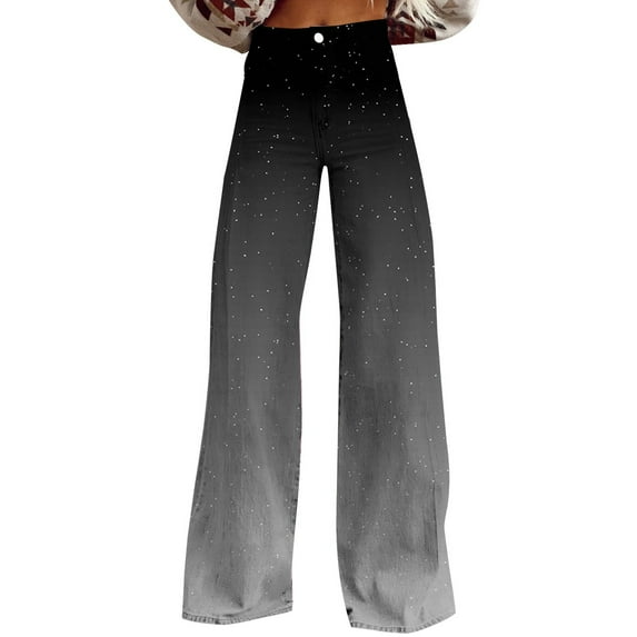 Jxximdong Jeans for Women Wide Leg Pants Woman High Waist Floral Patterned Pants Lightweight Loose Fit Casual Colorful Trouser Gray S Denim Pants