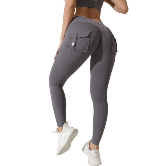 Jxximdong Leggings for Women Butt Lifting Leggings With Pockets For Women Stretch Cargo Leggings High Waist Workout Running Pants Gray XL Yoga Pants