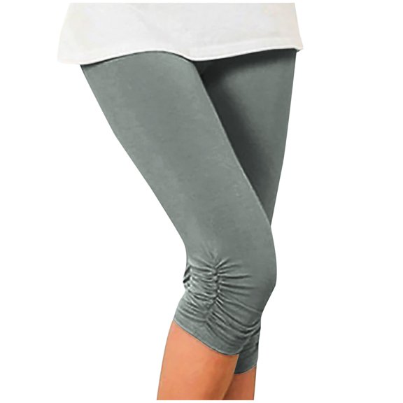 Jxximdong Leggings for Women Plain Pleated Design Fashionable And Calf Elastic Women's Cropped Pants Leggings Bodybuilding Pants Gray XXL Yoga Pants