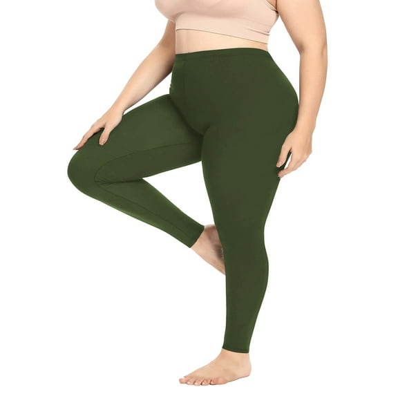 Jxximdong Leggings for Women Stretch Is Comfort Women's Cotton/Spandex Plus Size Leggings Green XXXXXL Yoga Pants
