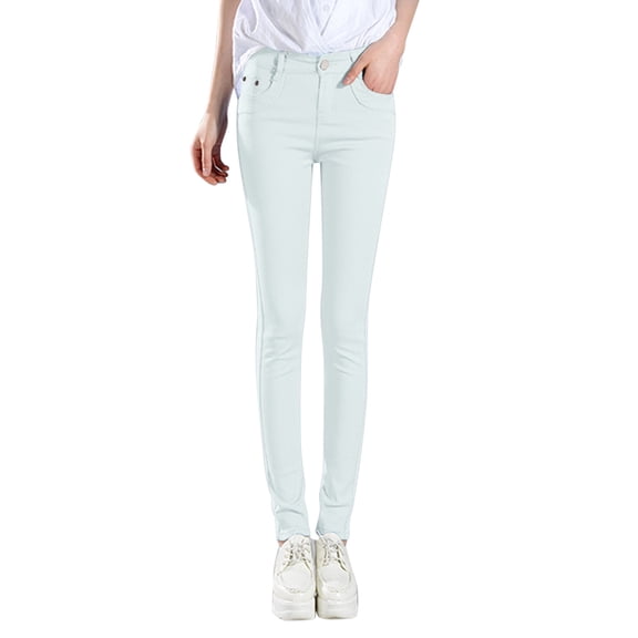 Jxximdong Leggings for Women Women High Rise Fashion Jean Classic Solid Color Ankle Jeans Casual Regular Tight Fitting Jeans White XL Yoga Pants