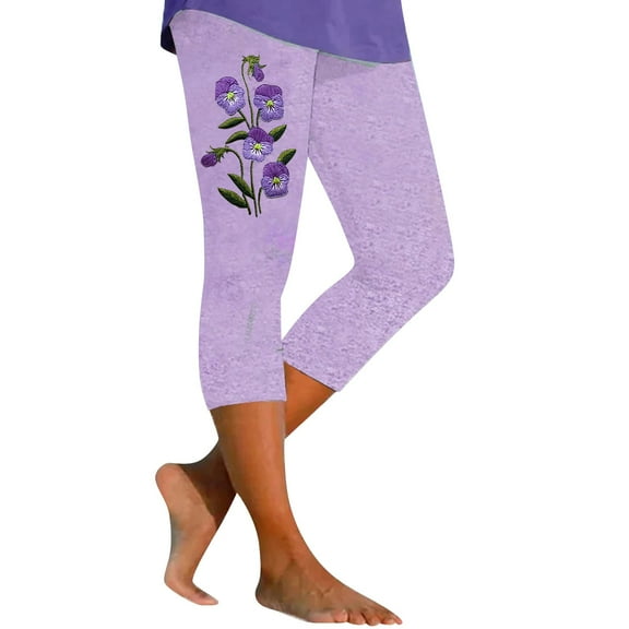 Jxximdong Leggings for Women Women's Fashion Casual Floral Print High Waist Elastic Capri Pants Leggings Beige XL Yoga Pants